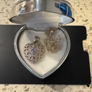 Authentic 925 Sterling Silver Filigree Heart Necklace & Case